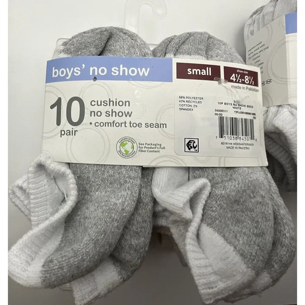 New 2 Packs Of Wonder‎ Nation Boys 10 Pair White Gray No-Show Socks Size 4.5-8.5